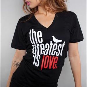 Adapt SF brand The Greatest is Love v neck shirt